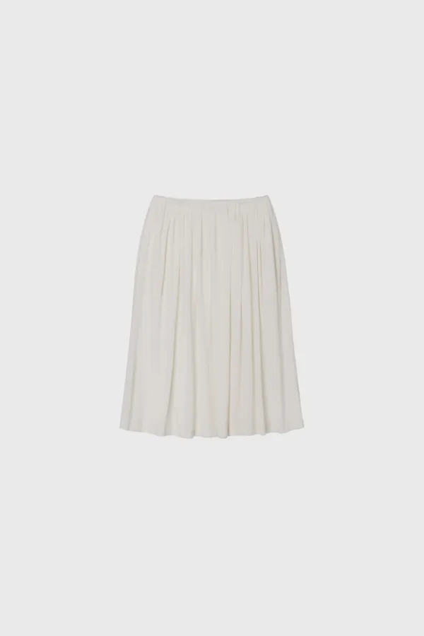 Velvet Jersey Shirred Midi Skirt (Ivory / Gray / Khaki / Black)