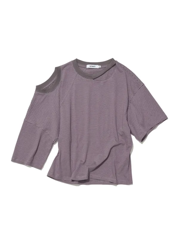 [WOMEN] 2WAY CUT-OUT DECONSTRUCTED TOP_PLUM STRIPE