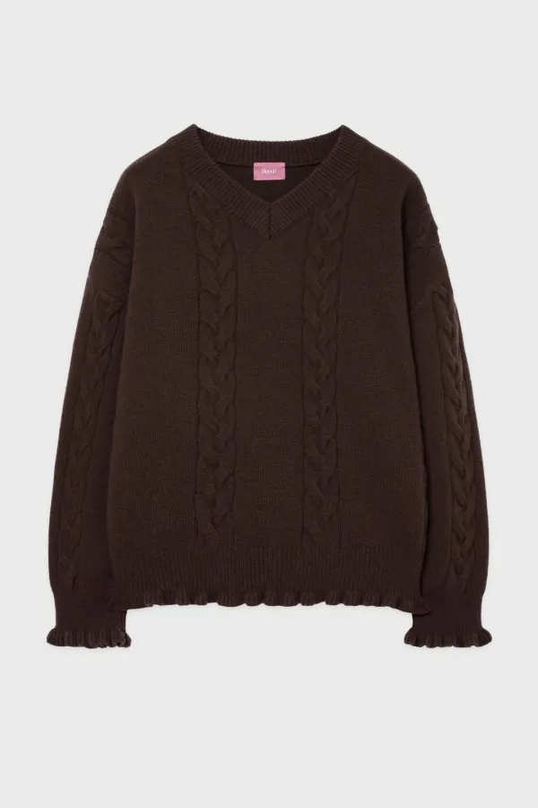SN Cable V-neck Pullover (Brown)