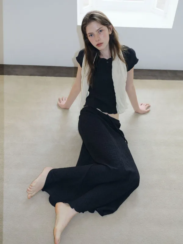 Crinkle Long Skirt (Black)