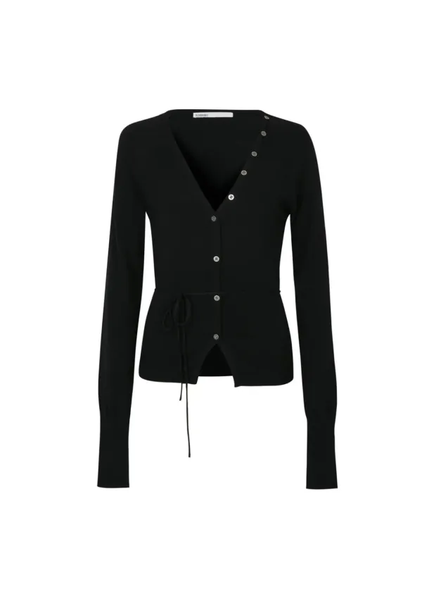 [4TH] BUTTON V-NECK KNIT CARDIGAN, BLACK