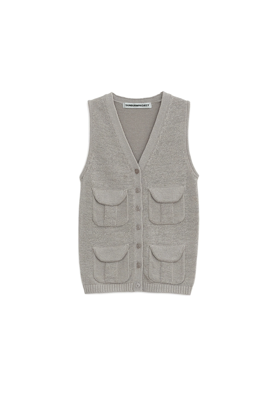 썬번프로젝트 MULTI POCKET CROP KNIT VEST, GRAY 상품 이미지 1