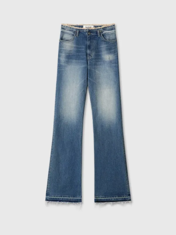 (W) RAW-HEM BOOTCUT DENIM_ WASHED MID BLUE