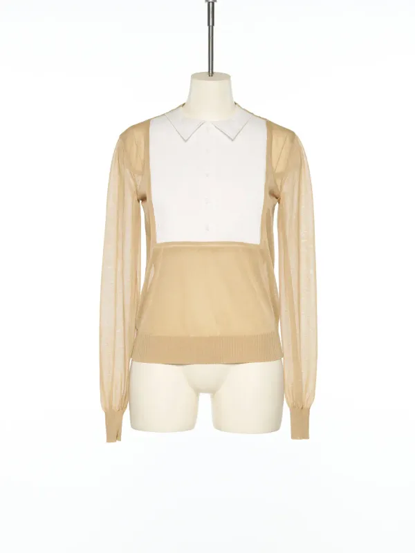 PS25 BEIGE SHIRT LAYERED KNIT TOP