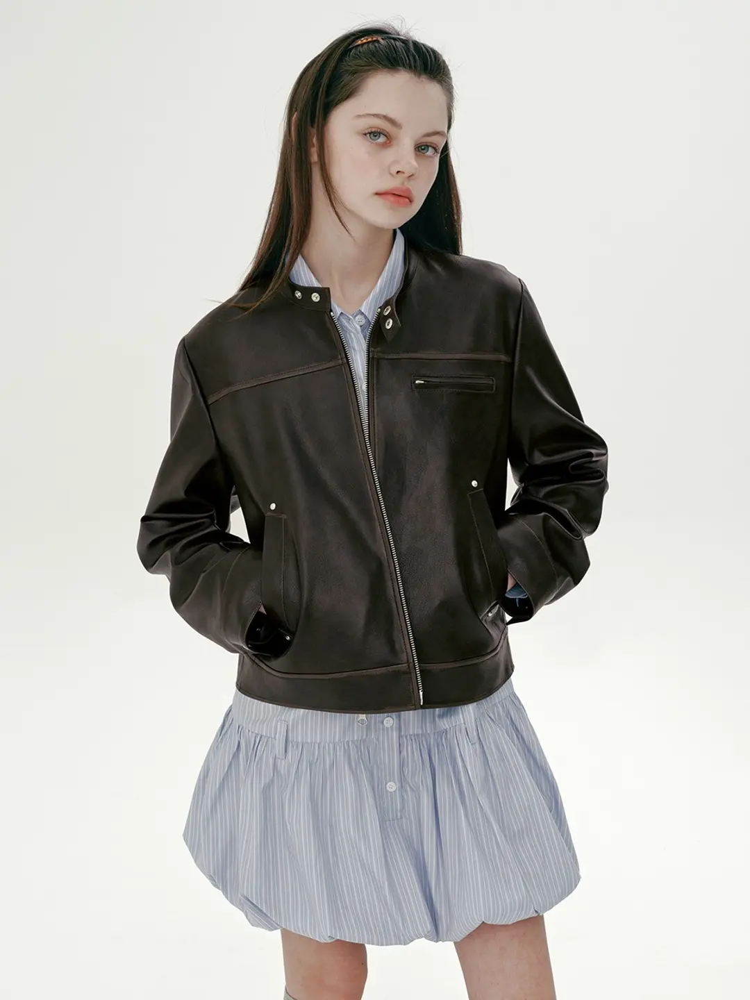 마가린핑거스 RIVET WASHED FAKE LEATHER JACKET (BROWN) 상품 이미지 2