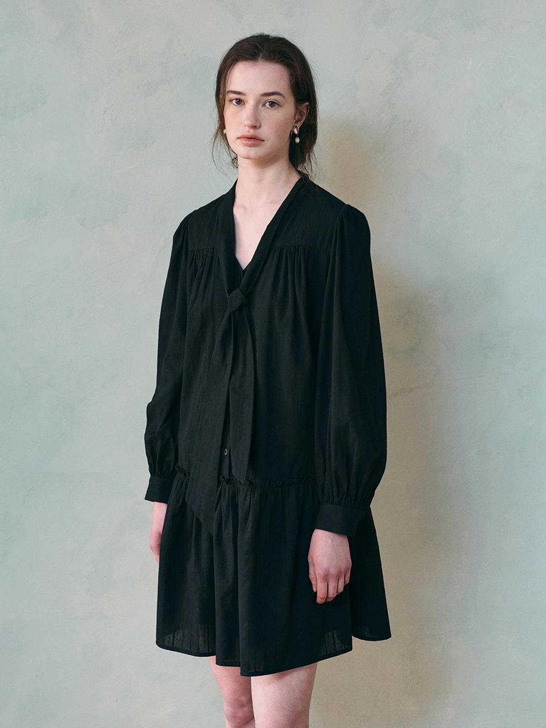 르니나 DARLENE bow neck dress_black 상품 이미지 1