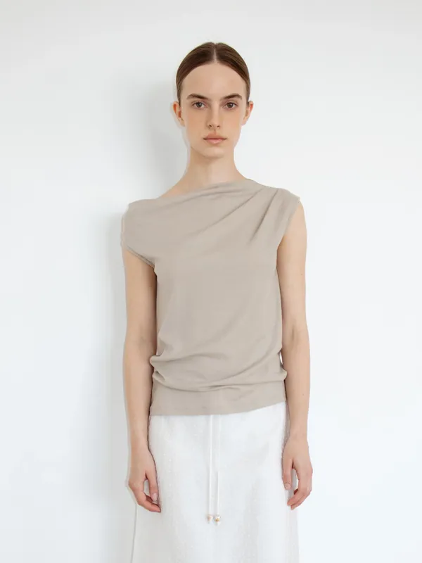 TIR ASYMMETRIC TUCKED TOP_ASHED BEIGE