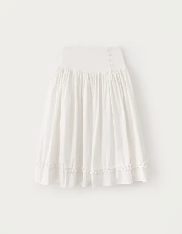 Button Shirring Long Skirt - Ivory