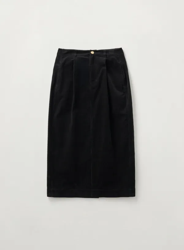 (W) Corduroy Long Skirt - Black