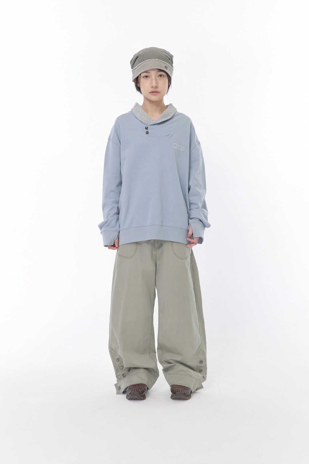 허그유어스킨 Washed button curved pants (Khaki) 상품 이미지 2