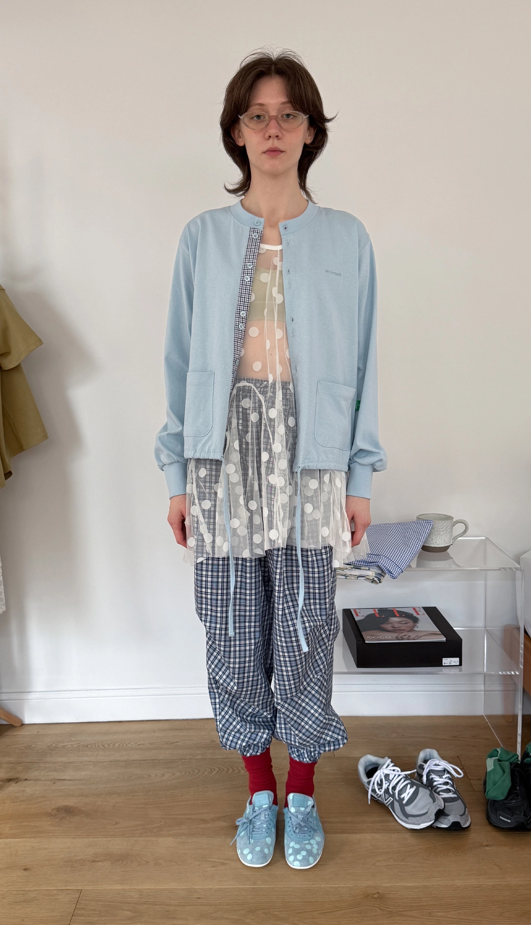 노컨텐츠 168. Check Pin-tuck Pants _ Blue check 상품 이미지 3