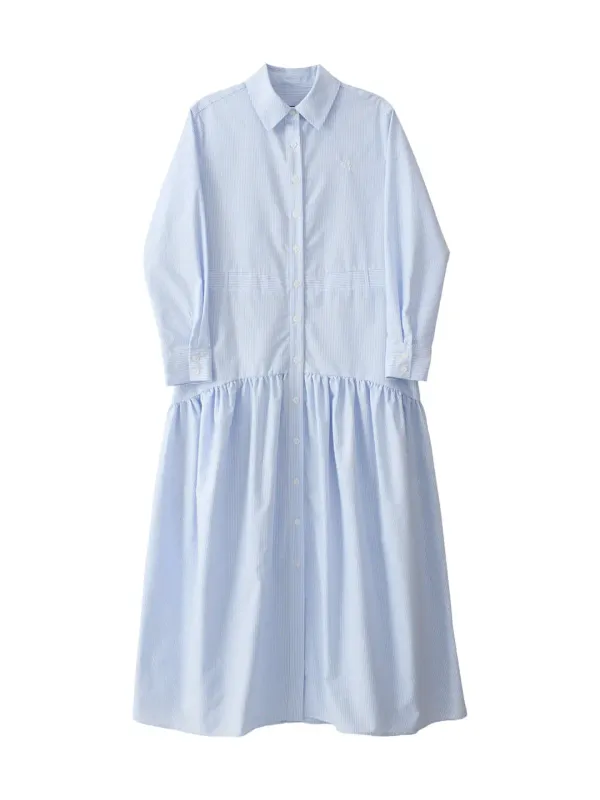 Flare Long Shirt  Dress_ Blue Stripe