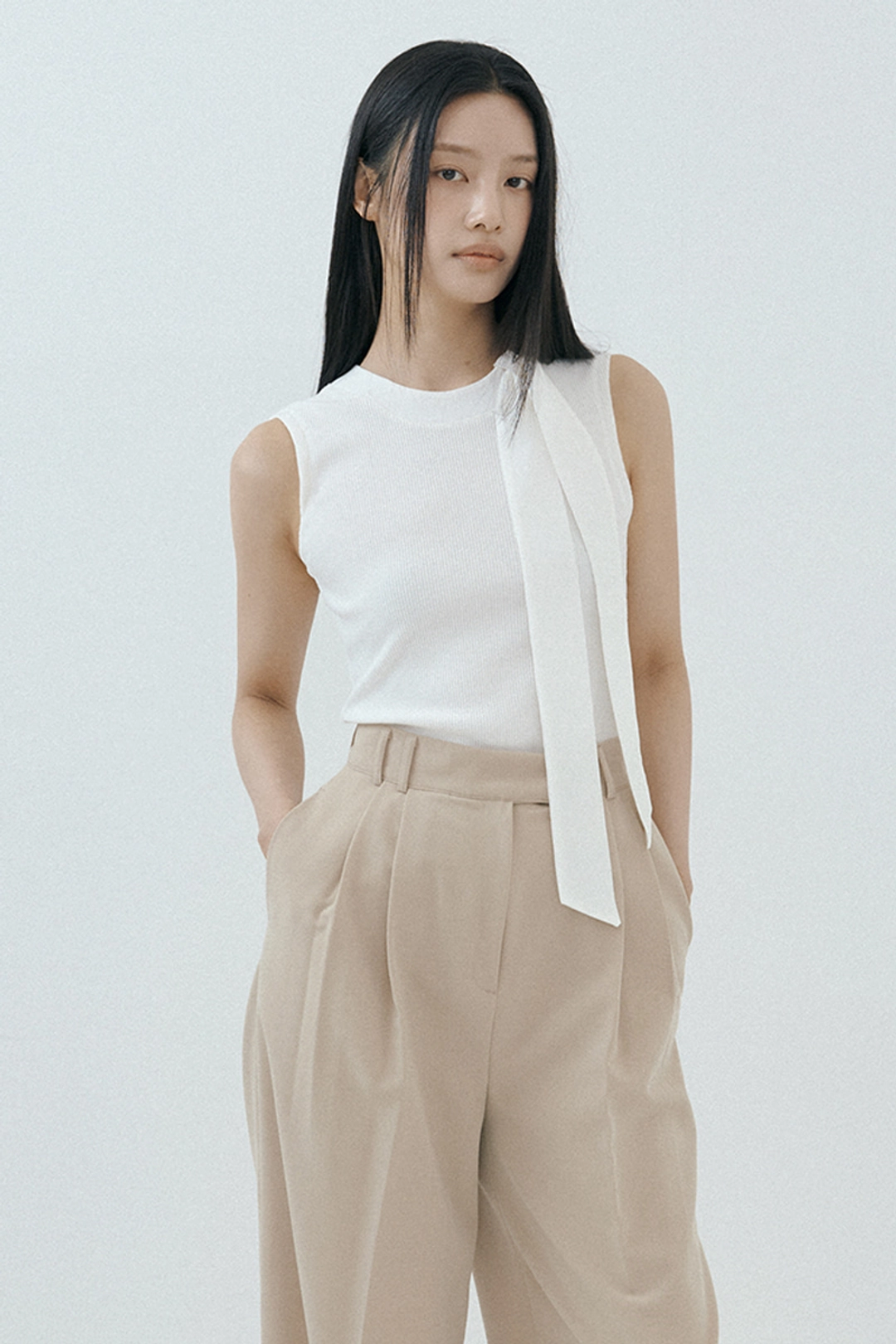 루시르주 Scarf Neck Ribbed Tank (cream) 상품 이미지 1