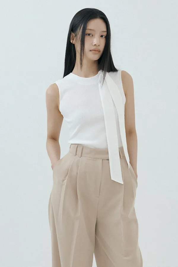 Scarf Neck Ribbed Tank (cream)