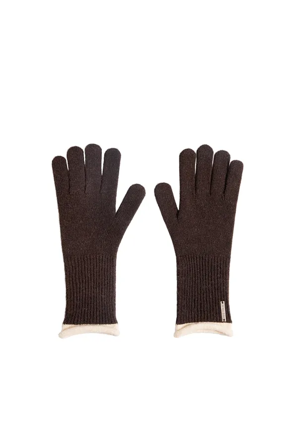 COLOR-BLOCK CUFF GLOVES FOR WOMEN IN BROWN