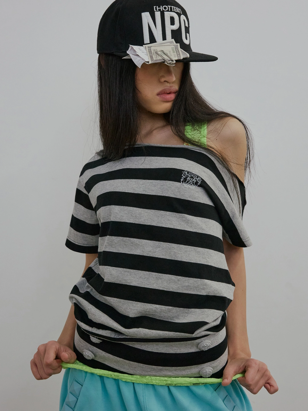 스컬프터 Button Stripe Tee Melange Gray 상품 이미지 3