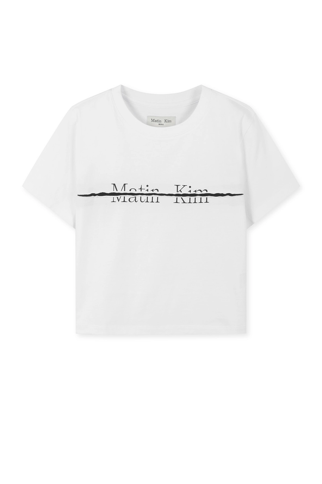 마뗑킴 MATIN KIM LOGO CUTTED CROP TOP IN WHITE 상품 이미지 1
