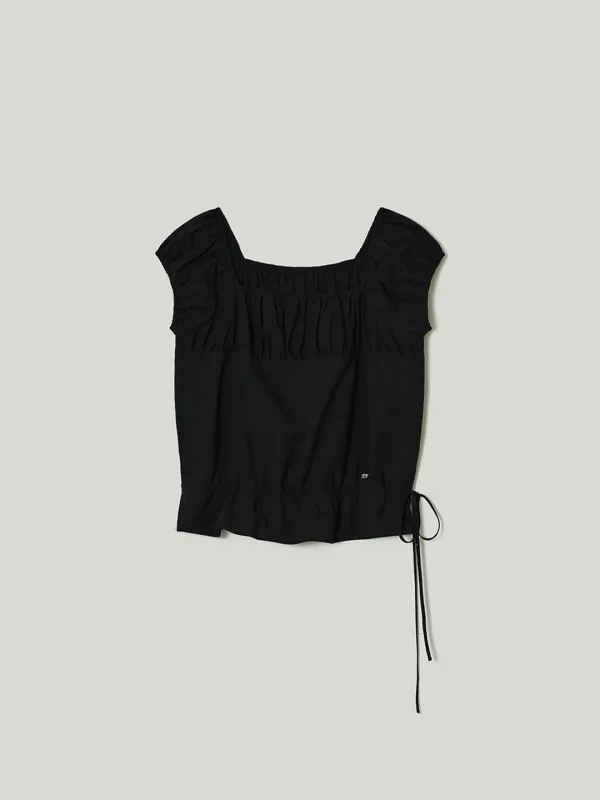 Puff Sleeve Blouson Blouse Black