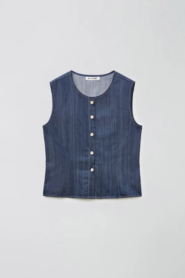 [2차 리오더] DENIM SLEEVELESS SHIRT_BLUE