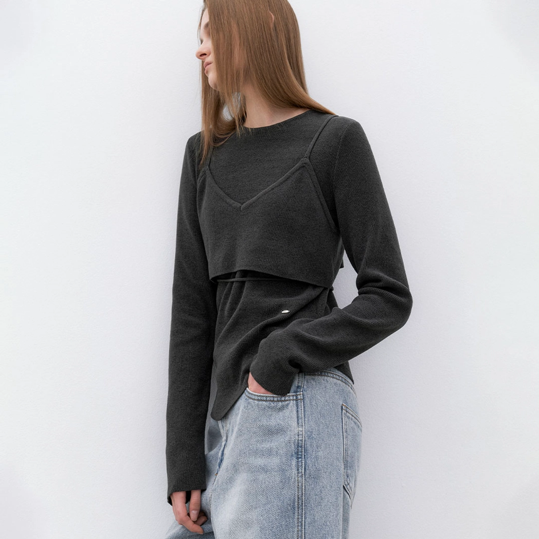 아뜰리에 나인 (T-7154)VELVET TEENI LAYERED BUSTIER KNIT S 상품 이미지 2