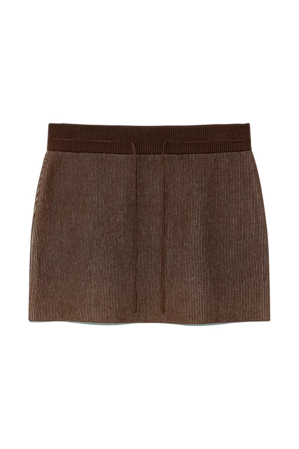 TWO TONE BANDING KNIT MINI SKIRT IN BROWN
