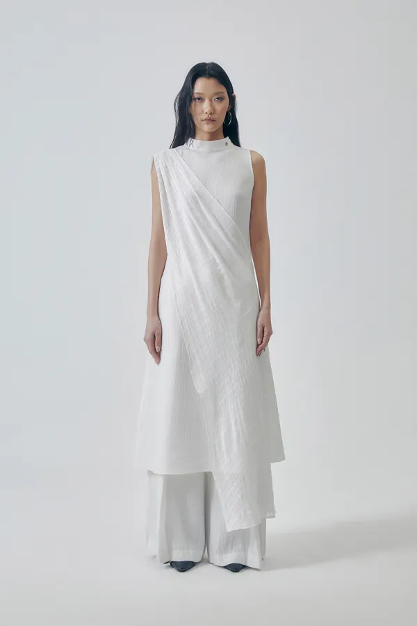 Desert-Inspired Layered Cotton Dress [ White ]