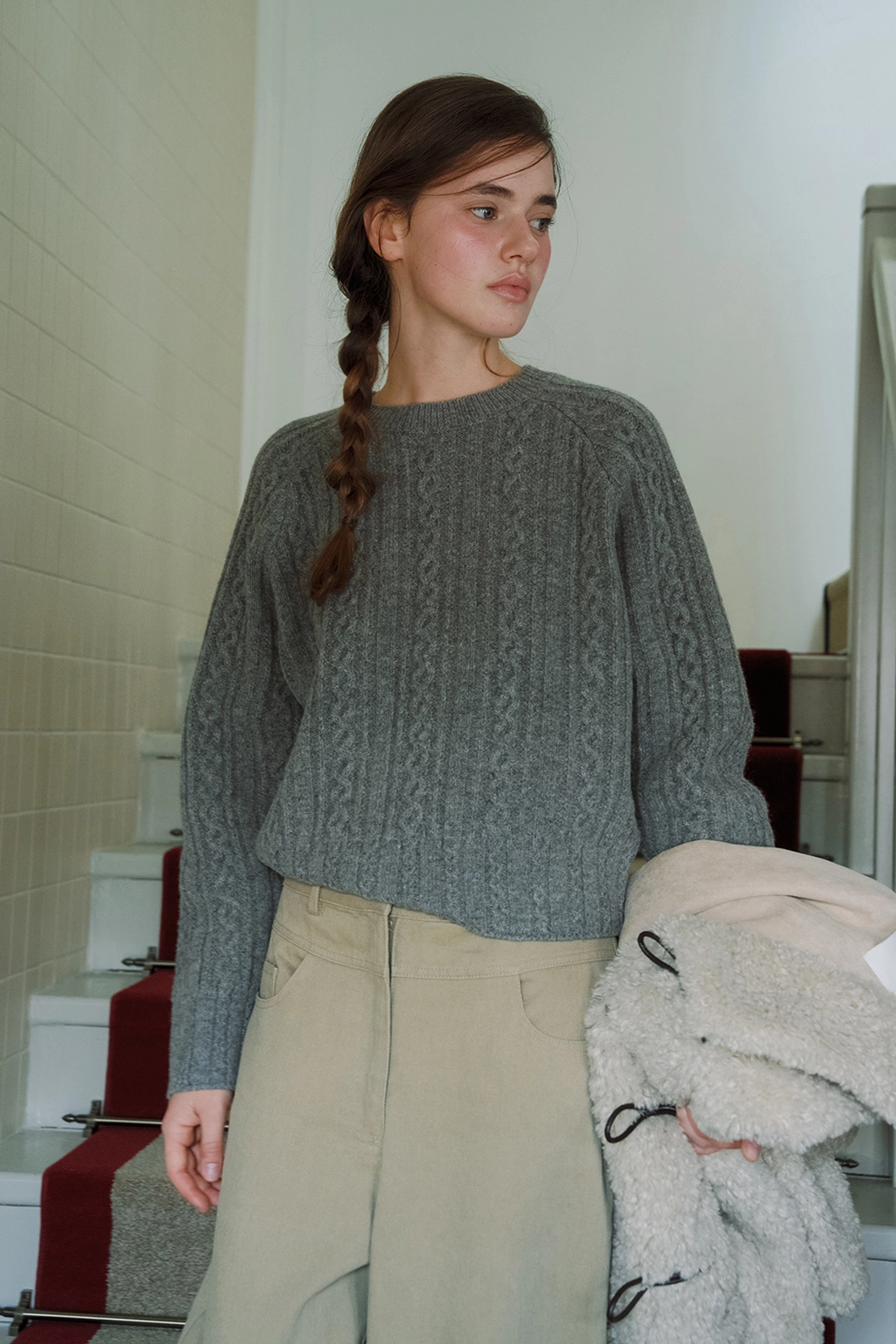 샤드라마 COA WOOL CABLE KNIT [MELANGE GRAY] 상품 이미지 2