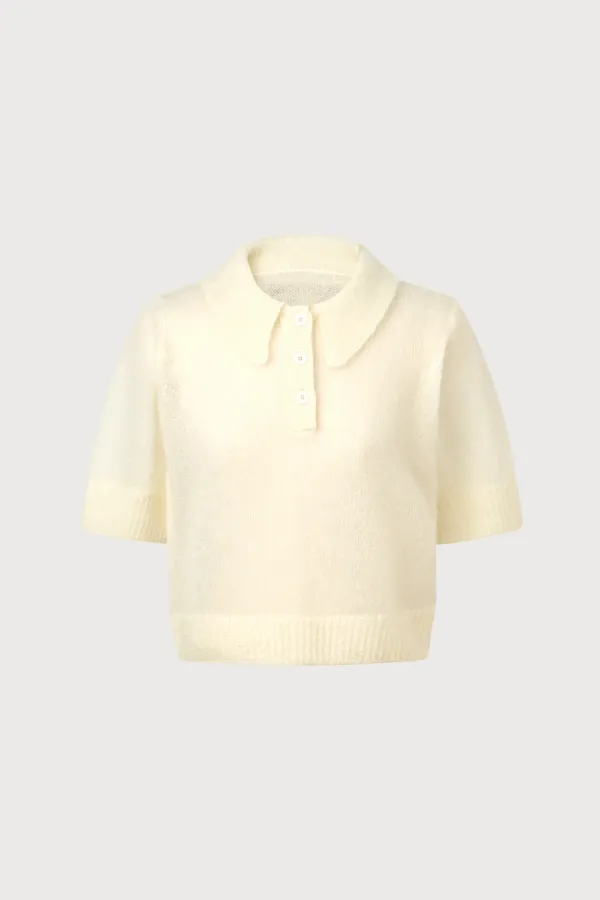 Part.8 Kid mohair collar knit (ivory, black)