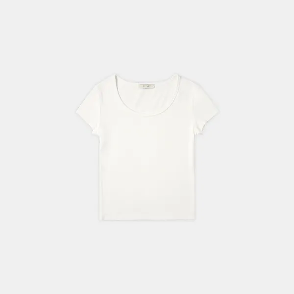 SITP5201 레트로 U넥 슬림 반팔티_Ivory
