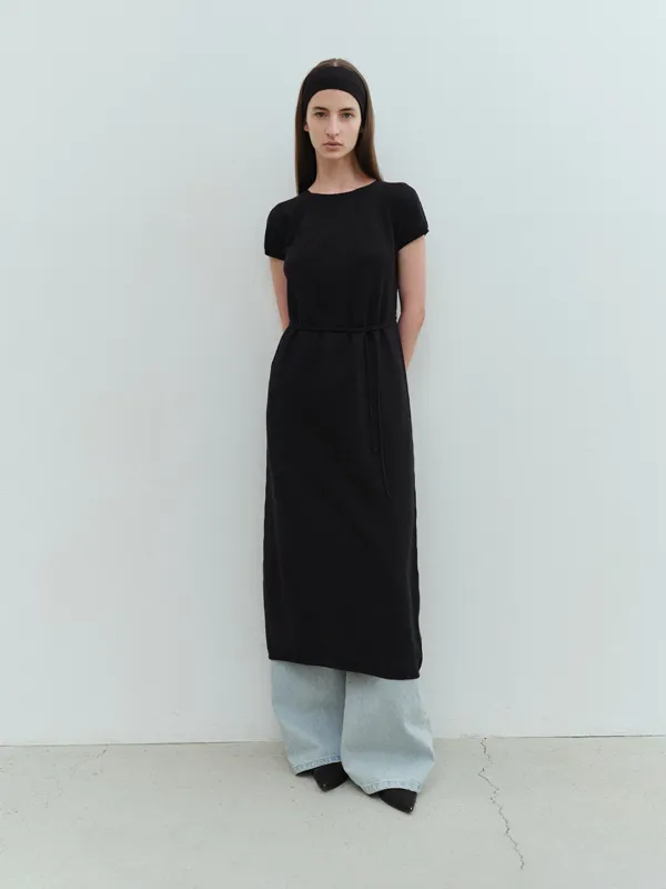 TVS CAP SLEEVE WHOLEGARMENT KNIT DRESS_BLACK