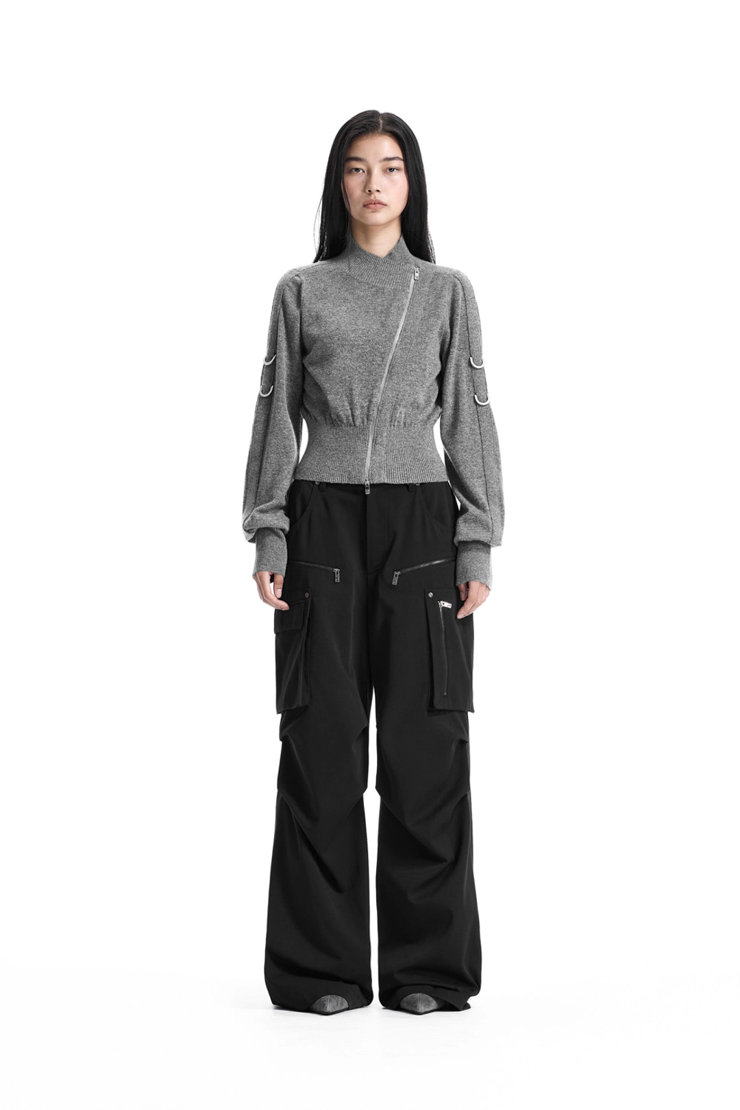트리밍버드 Sleeve D-ring Diagonal Zip Cardigan [ Gray ] 상품 이미지 2