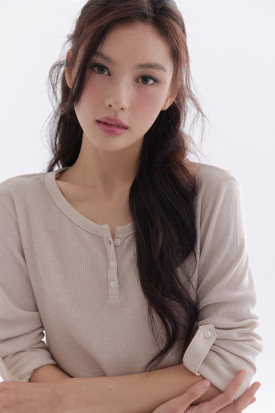 더티스 Angora Canvas Henley Waffle T-Shirt (Beige) 상품 이미지 2