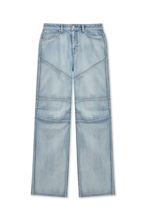 PANEL SEMI WIDE DENIM PANTS IN LIGHT BLUE