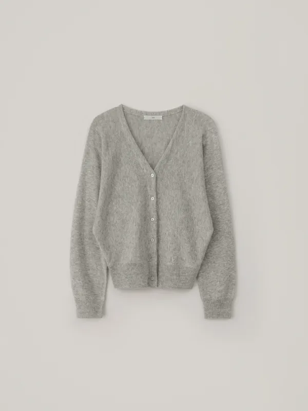 Silk V-Neck Cardigan - Light gray