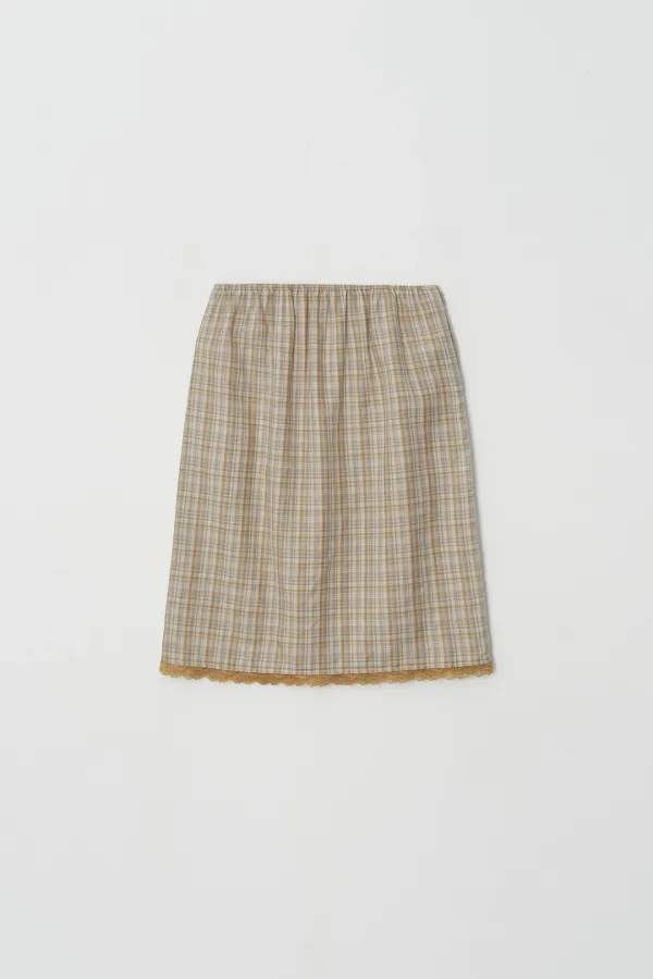 Embroidered Lace Check Skirt (mustard)