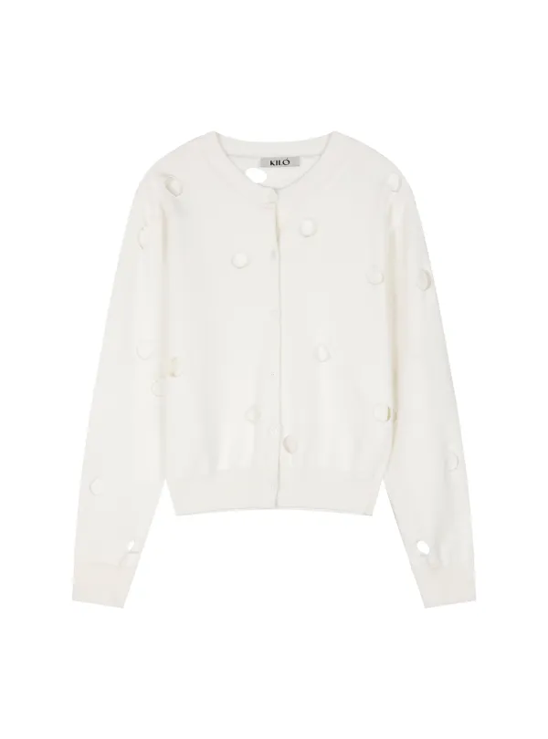 HOLE KNITTED WOOL CARDIGAN (WHITE)
