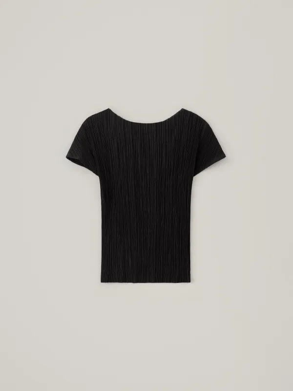 Pleats Short Sleeve Top - Black