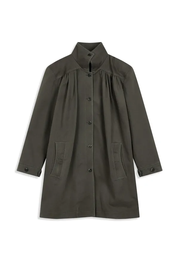 OVER SHIRRED TOP COAT, KHAKI