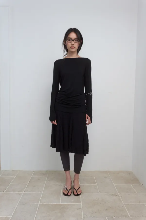 PANEL MERMAID KNIT SKIRT_BLACK
