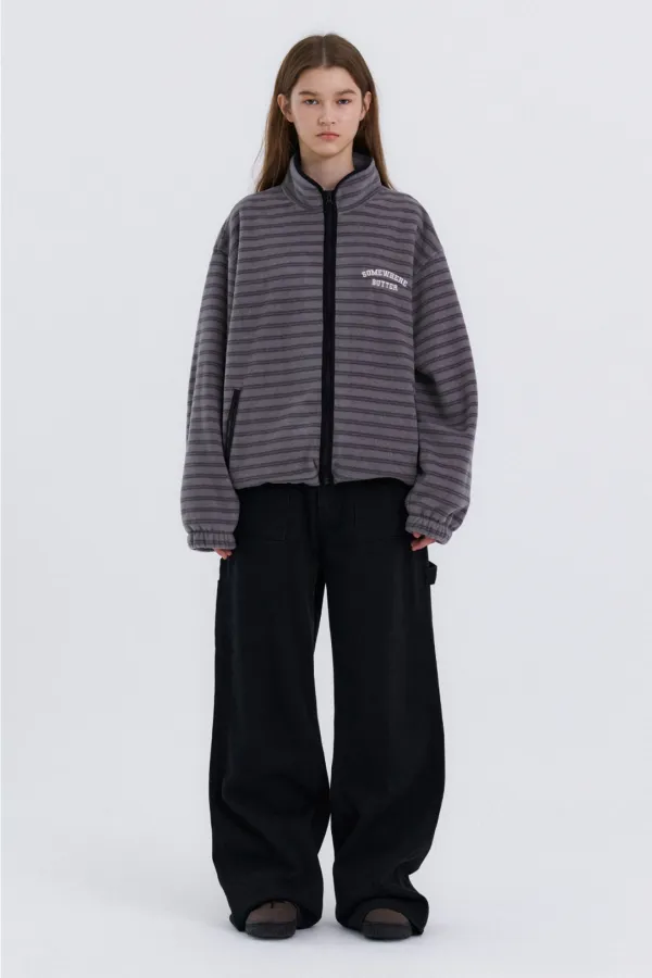 [Preview] 10.20 출고 Luffy Stripe Fleece Zip-Up - Charcoal