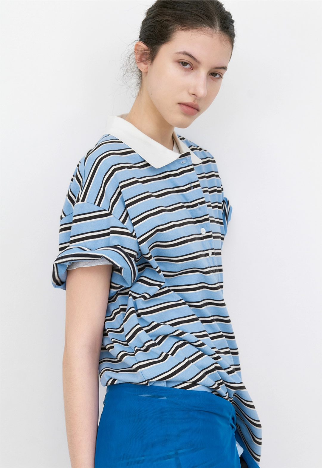 아뜰리에 나인 (T-7213)KNIT COLLAR STRIPE BOXY TEE 상품 이미지 3