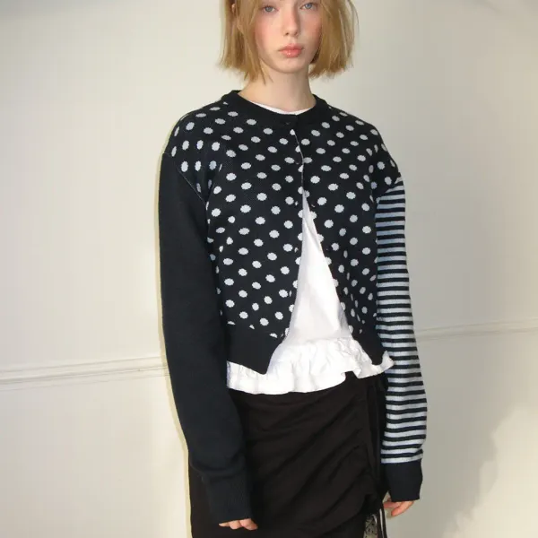BACK STRIPE DOT KNIT CARDIGAN NAVY