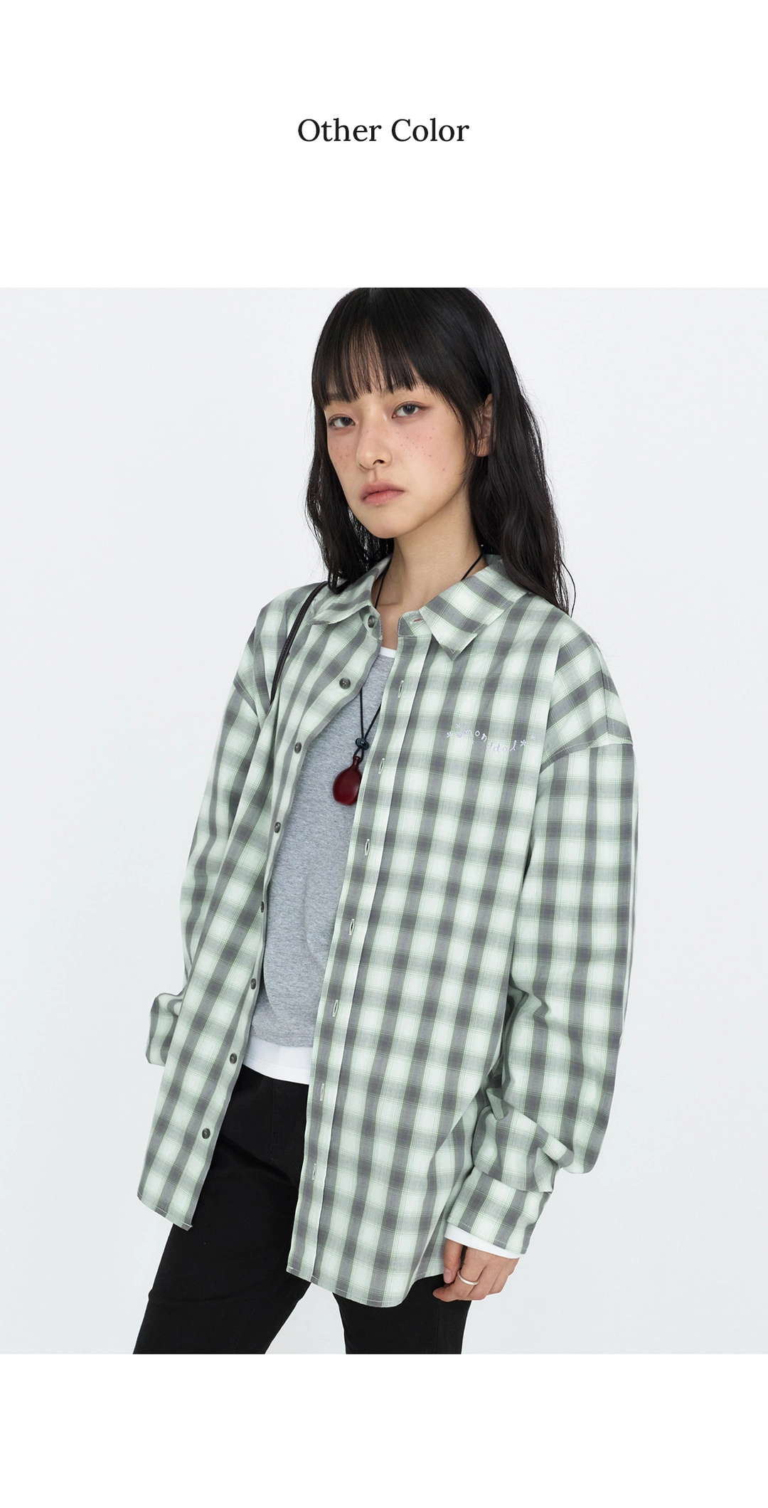 몽돌 로고 포인트 오버핏 체크 셔츠 네이비 MDSH031NAVY 상품 이미지 1