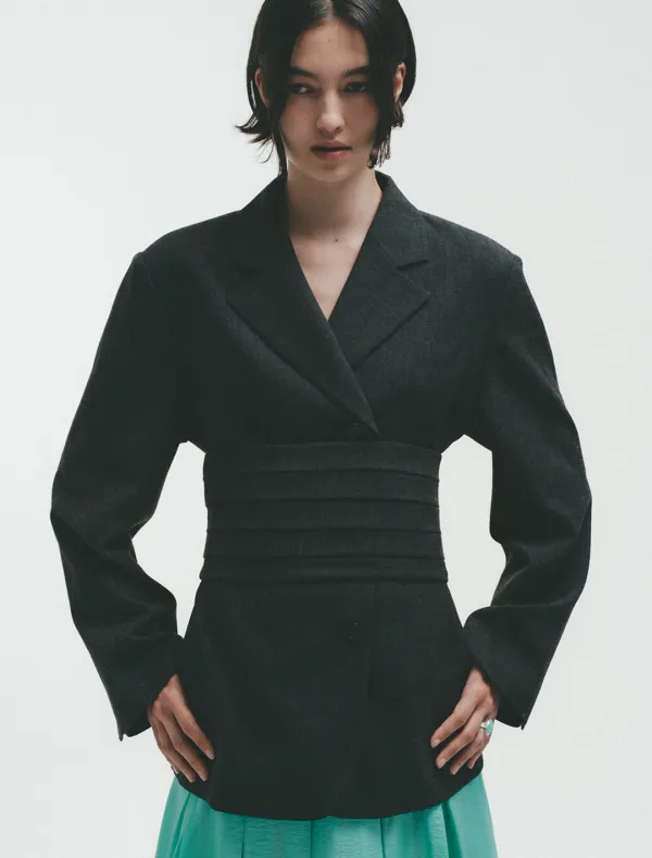 JACKET & PINTUCK BUSTIER SET [CHARCOAL]