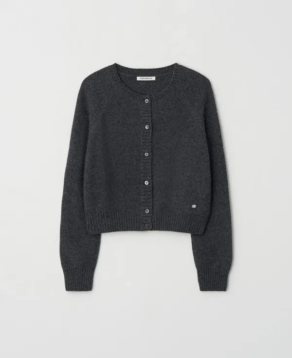 Soft Texture Raglan Knit Cardigan_CHARCOAL
