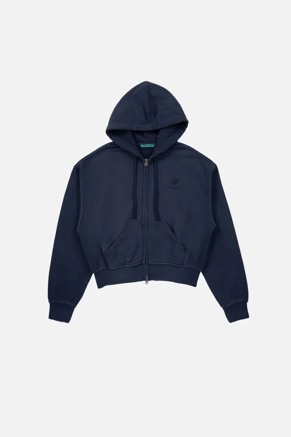 WASHED CROPPED HOODIE - NAVY