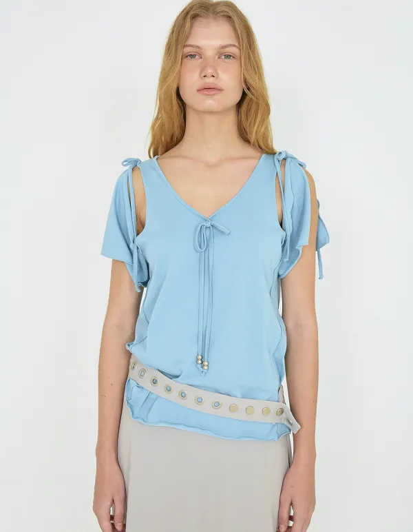 CUT OUT FLARE TOP, SKY BLUE