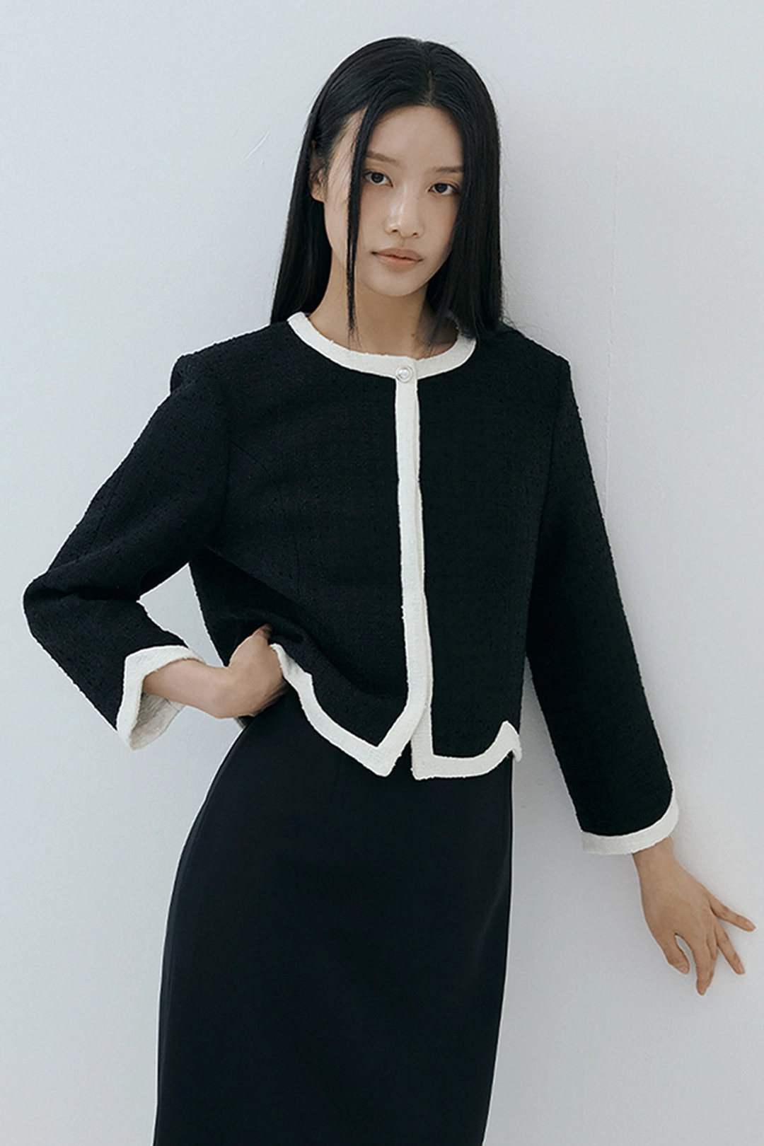 루시르주 [지니아님 Pick] Curved Tweed Jacket (black) 상품 이미지 1