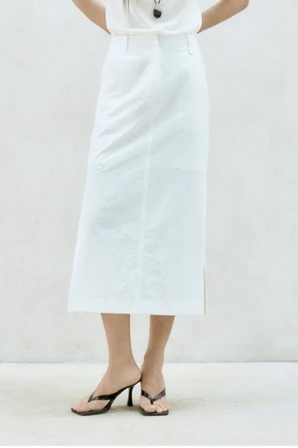 SIDE SLIT NYLON MIDI SKIRT
