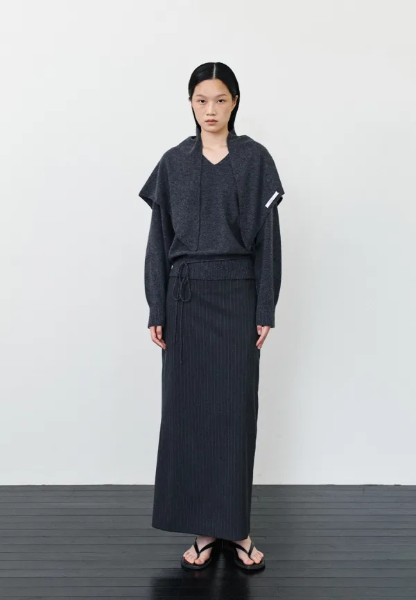 [다연PICK] STANDARD FIT STRIPE LONG SKIRT_CHARCOAL STRIPE